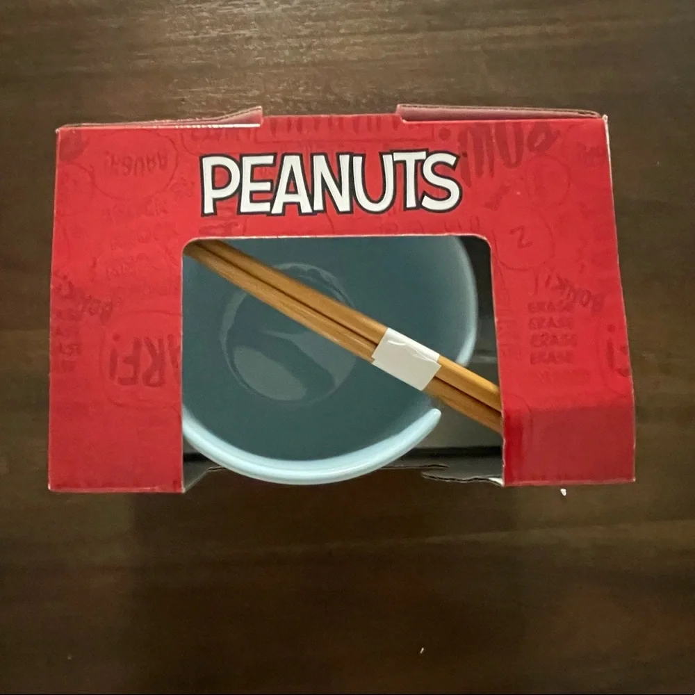 Peanuts Snoppy noodle‎ bowl Remen Mug with chopsticks Large NWT